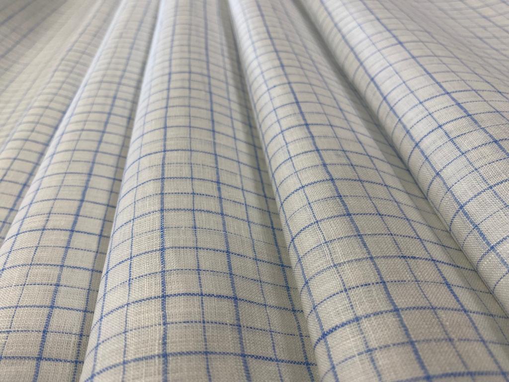 White/Blue Checked - Dyed Premium Linen Fabric RL-611