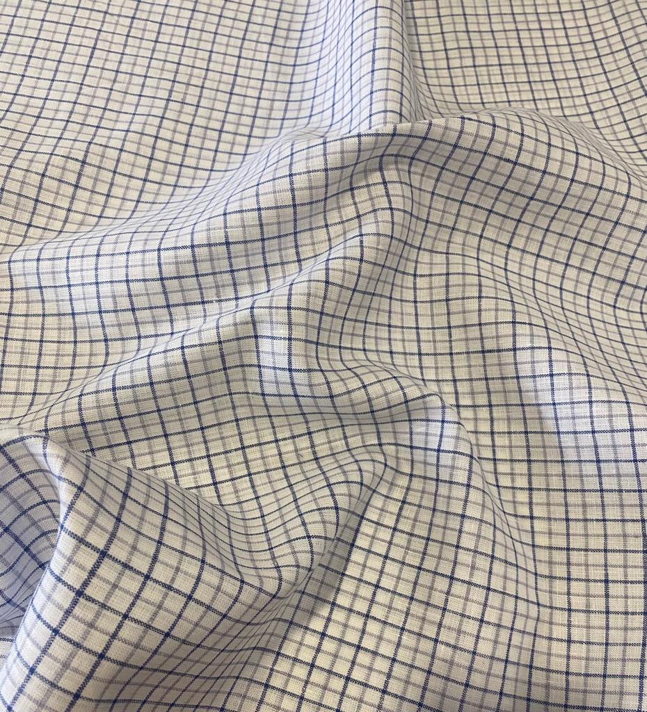 White/Blue/Grey Checked - Dyed Premium Linen Fabric RL-614