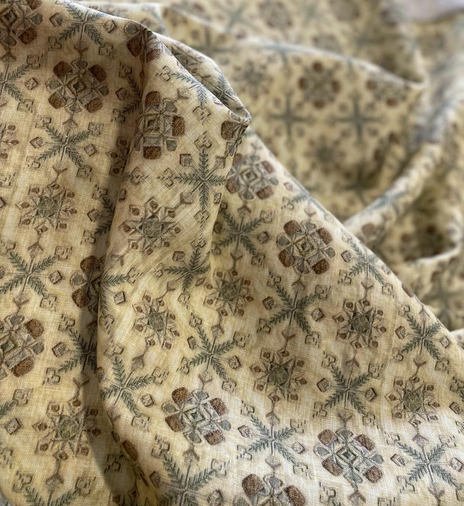 Ivory Allover Printed Fabric - Dyed Premium Linen Fabric PGO-0933