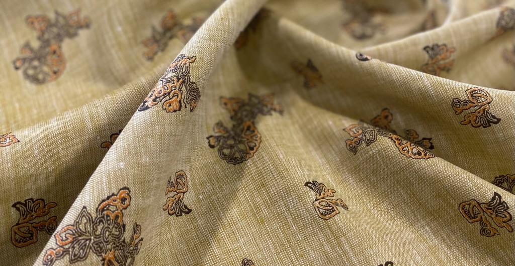 Khaki Brown Printed Fabric - Dyed Premium Linen Fabric CL-029