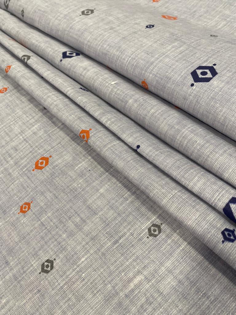 Light Violet/Orange/Blue Printed Fabric - Dyed Premium Linen Fabric LB-025