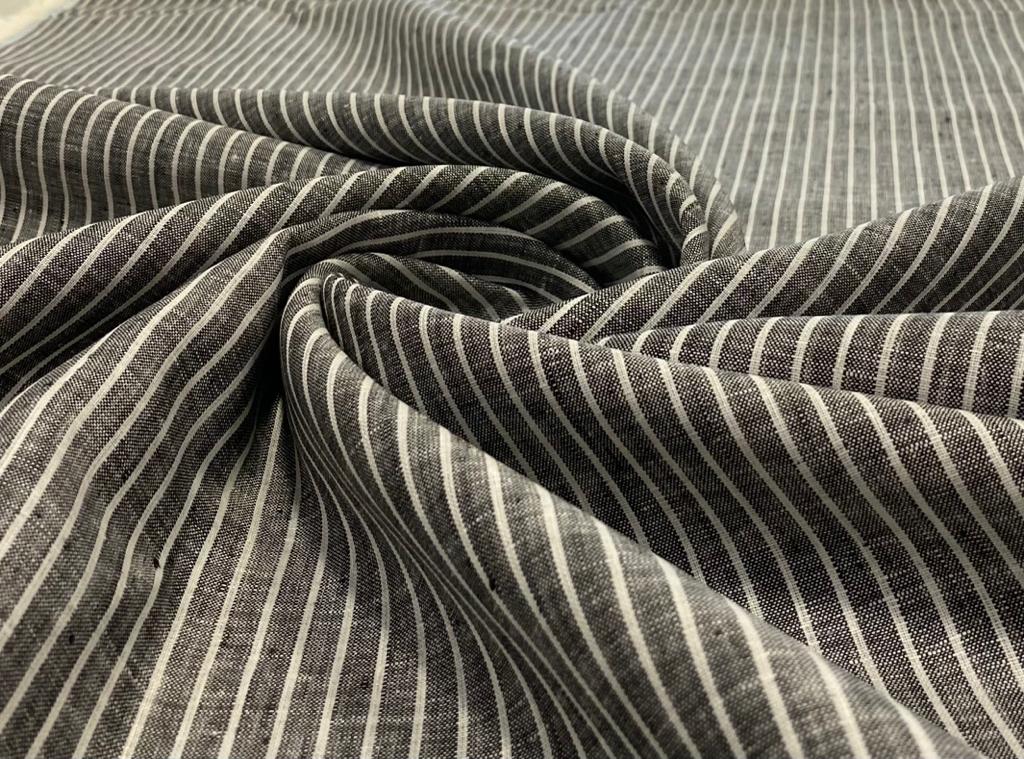 Charcoal Grey Stripe - Premium Dyed Linen Fabric Aries-04615-Y