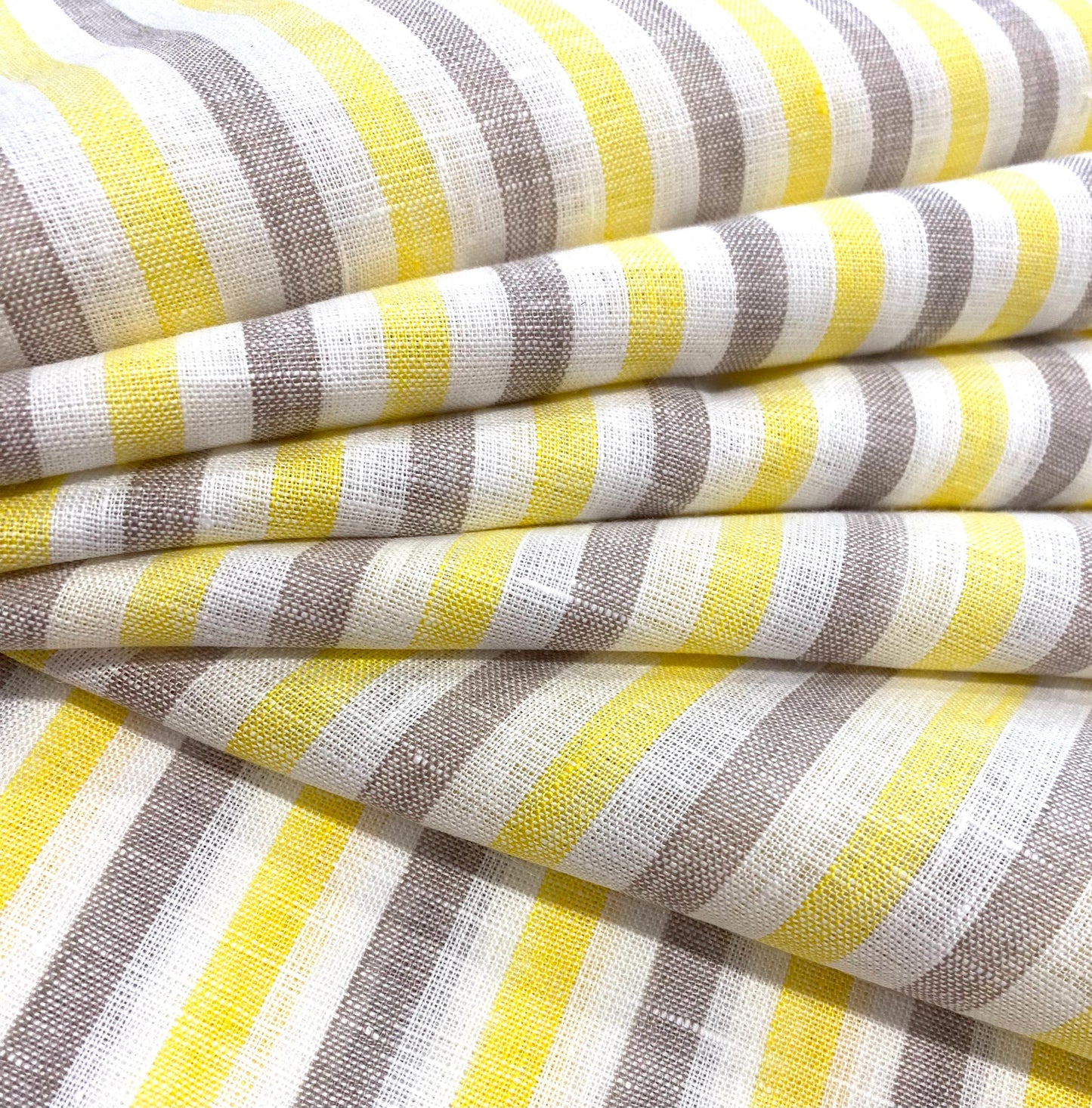 Grey/ Yellow Stripe - Dyed Premium Linen Fabric RL-125