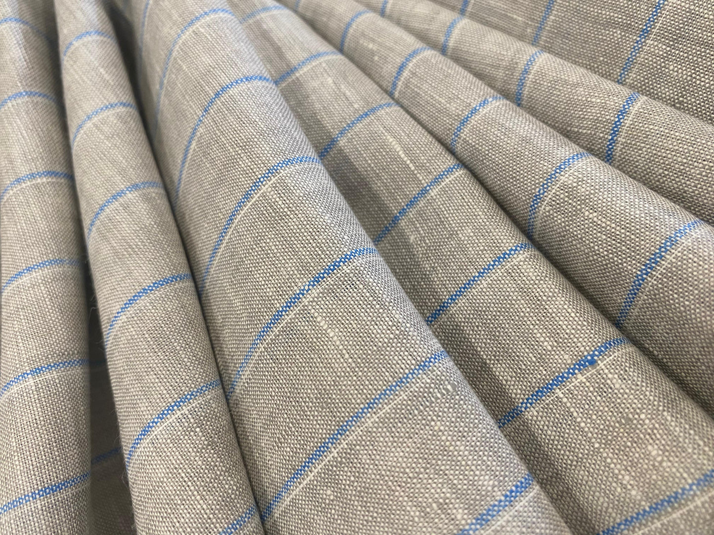 Grey with Blue Stripe - Dyed Premium Linen Fabric RL-1008