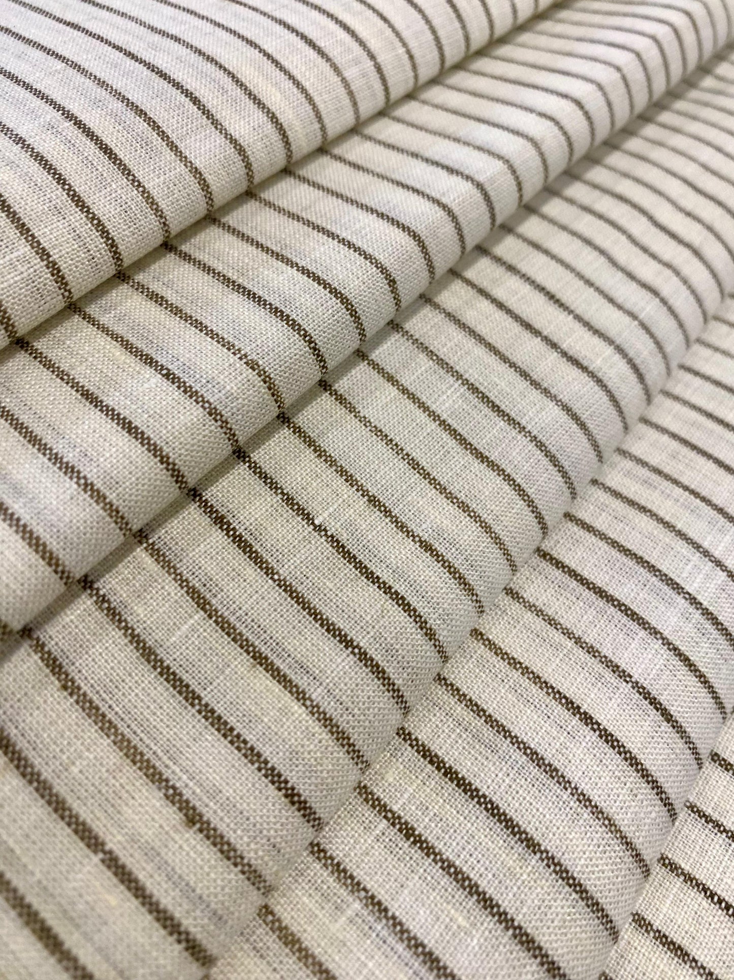 White With Greyish Green Stripe - Dyed Premium Linen Fabric BCF- 26533