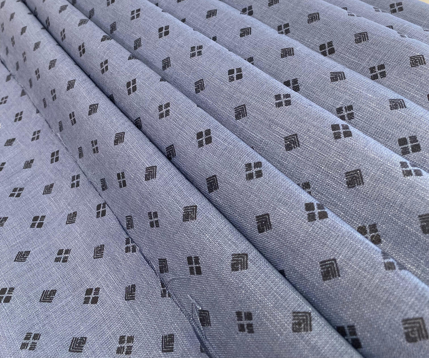 Dark Blue Digital Printed - Dyed Premium Linen Fabric BCM-12035