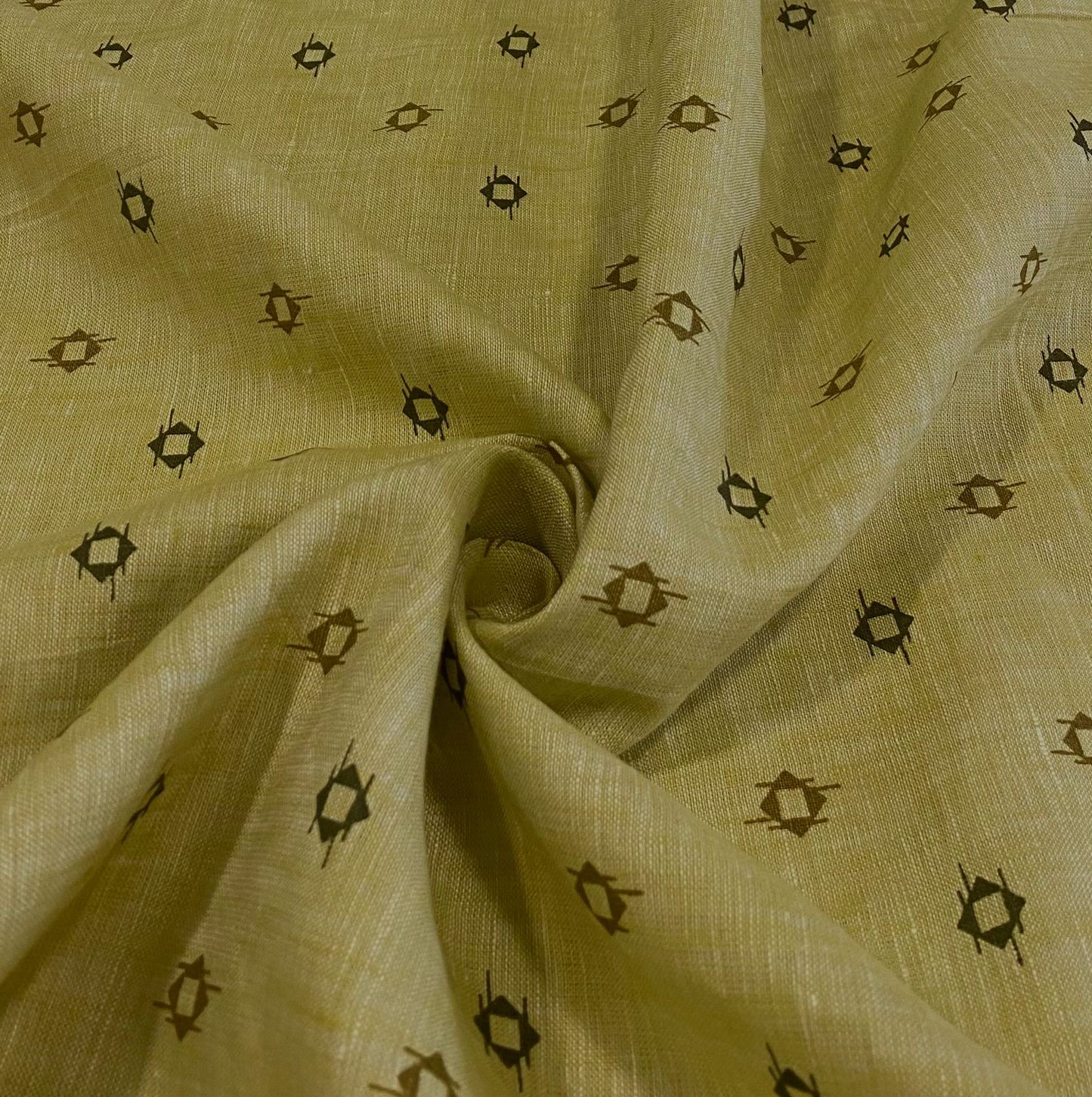 Greenish Yellow Printed- Dyed Premium Linen Fabric CNC-BCM- 12085