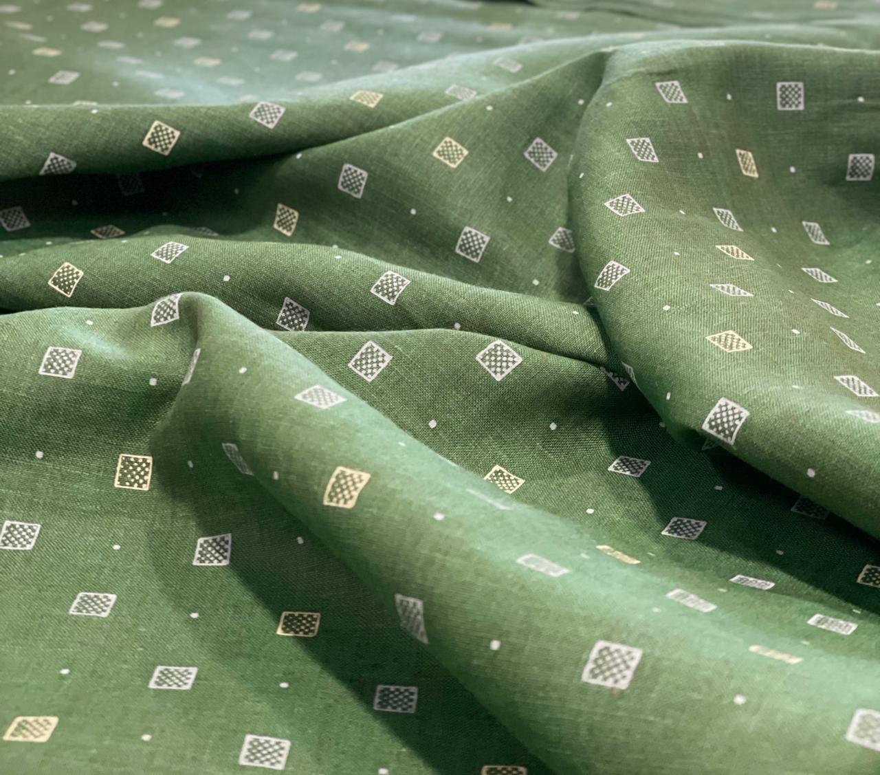Bottle Green Allover Printed Fabric - Dyed Premium Linen Fabric CNC-LFJW-36217