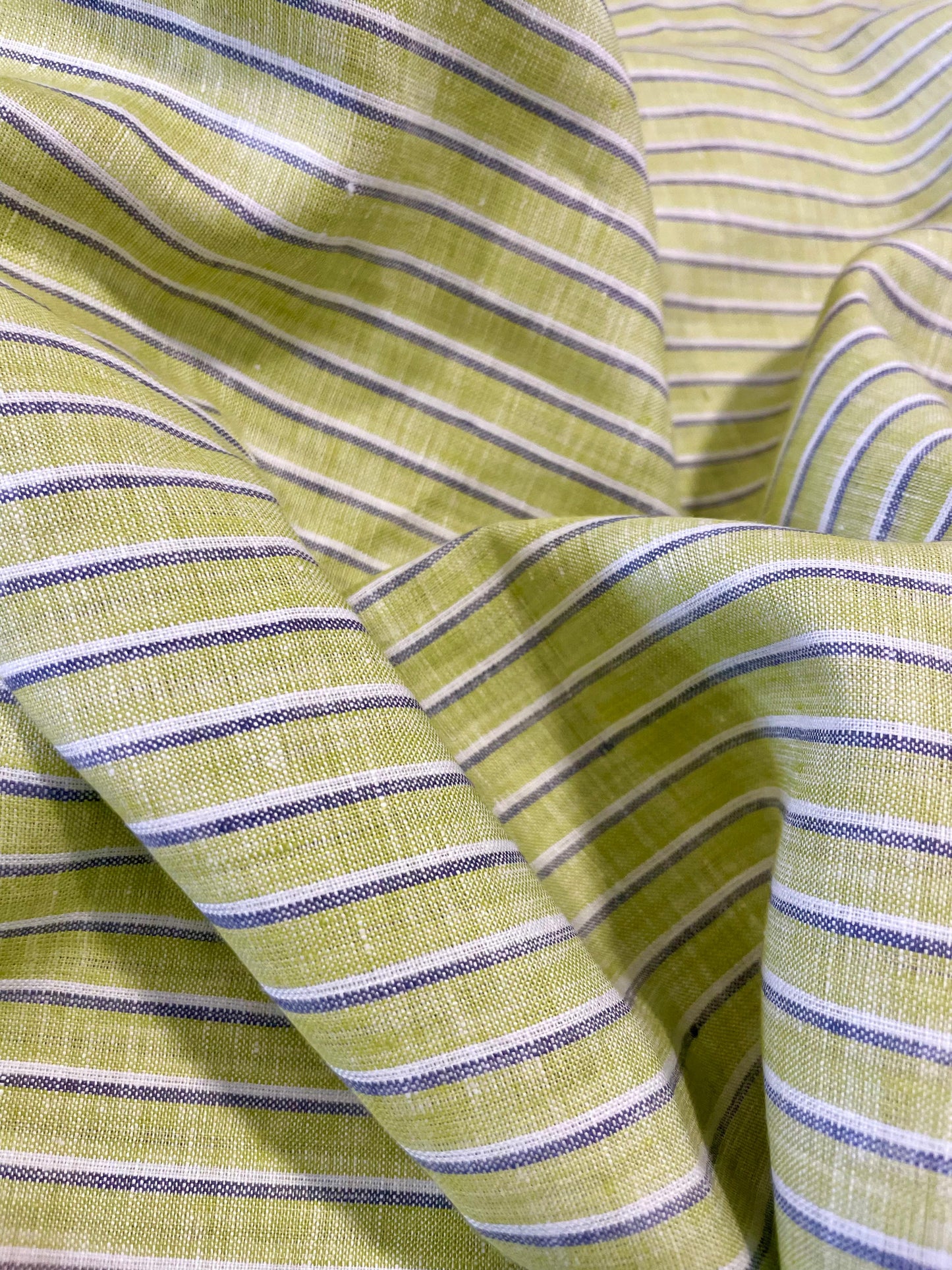 Green with White/blue Stripe - Dyed Premium Linen Fabric BCF-026476
