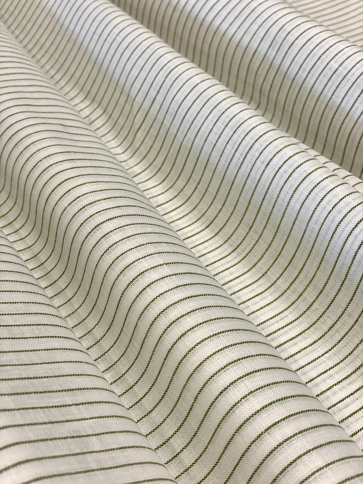 White with Bottle Green Stripe - Dyed Premium Linen Fabric BCMN-707084