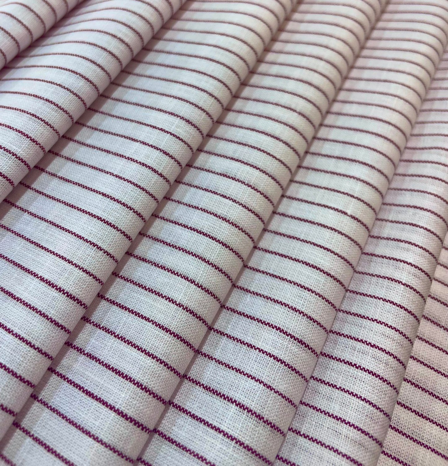 White- Dark Maroon Stripe - Dyed Premium Linen Fabric BCMN-707082