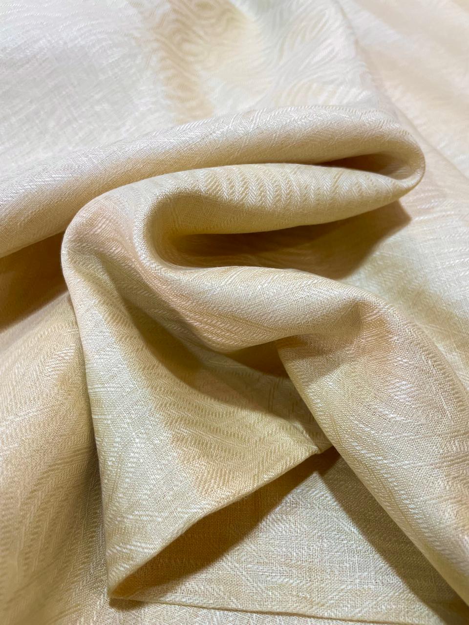 Dark Ivory Self Design - Premium Dyed Linen Fabric LG- 039