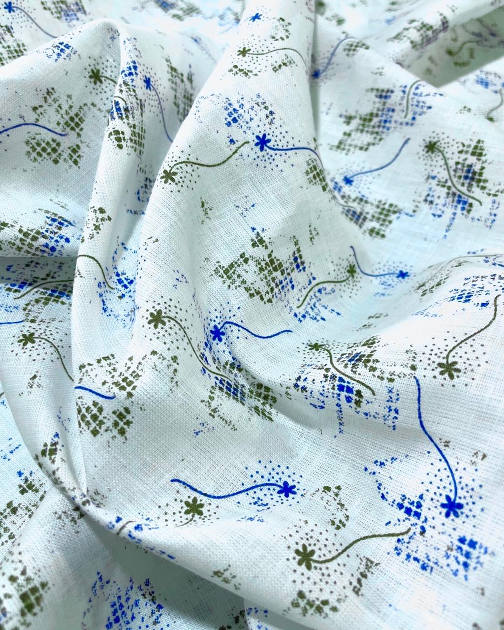 White Allover Printed- Dyed Premium Linen Fabric LT-GMP-037