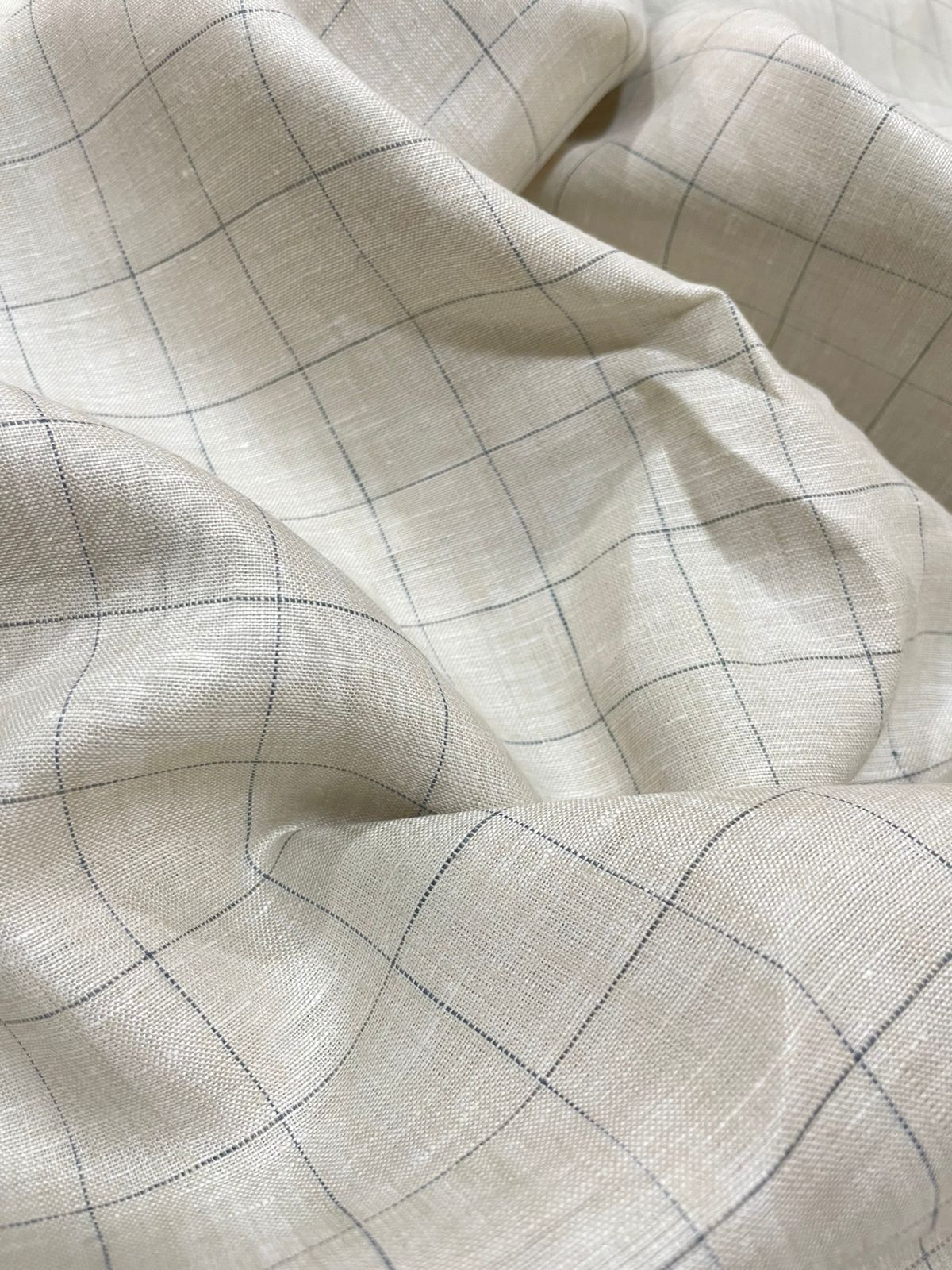 Light Beige Checks(60's) - Dyed Premium Linen Fabric BC-WL-601057(NEW)
