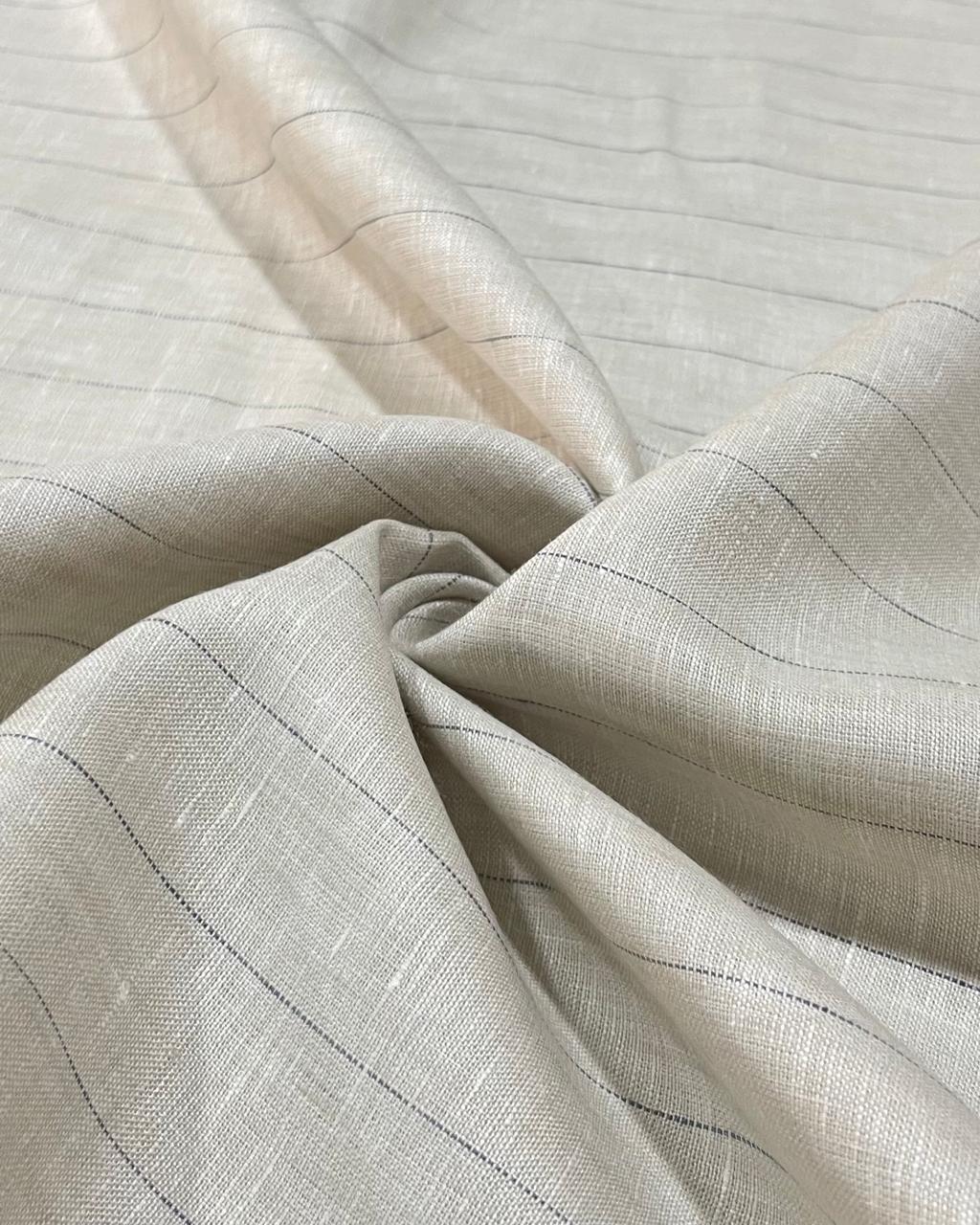 Light Beige with Grey Stripes(60's) - Dyed Premium Linen Fabric BC-WL-601058(NEW)