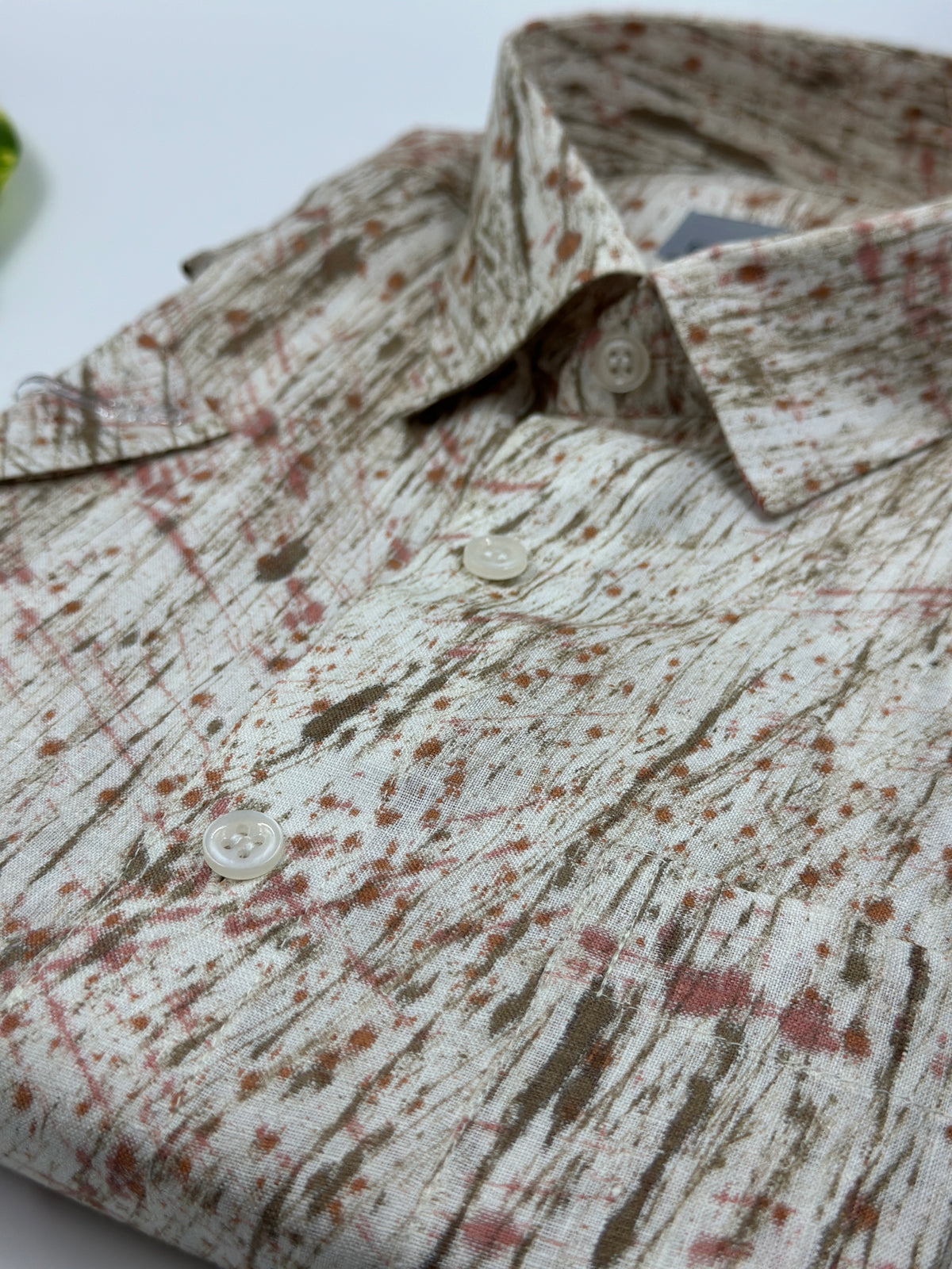 White Khaki Orange Painted AOP Linen Shirt - Men's Linen Shirt