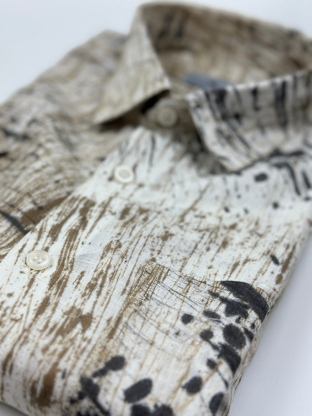 White Khaki Black Painted AOP Linen Shirt - Men's Linen Shirt