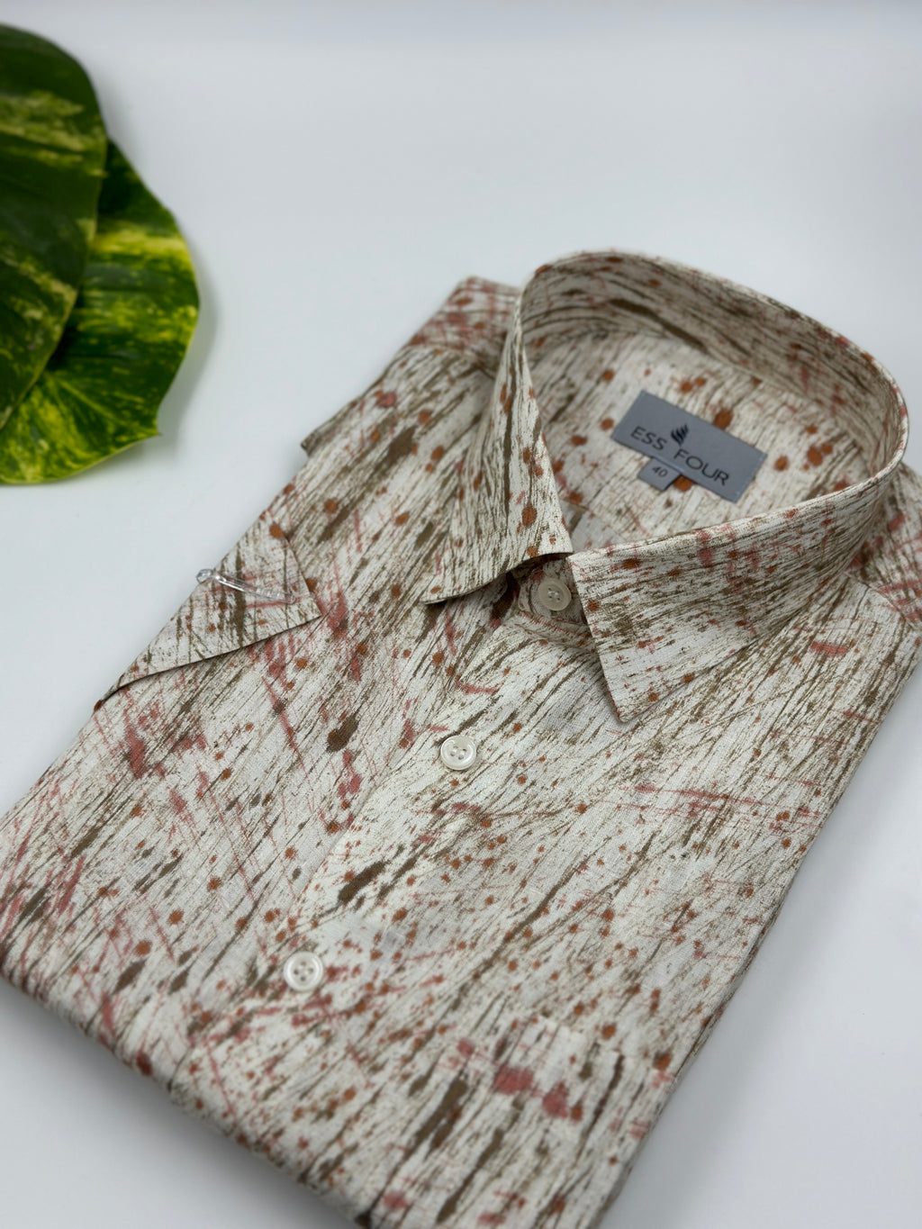 White Khaki Orange Painted AOP Linen Shirt - Men's Linen Shirt