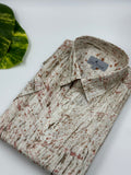 White Khaki Orange Painted AOP Linen Shirt - Men's Linen Shirt