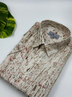 White Khaki Orange Painted AOP Linen Shirt - Men's Linen Shirt