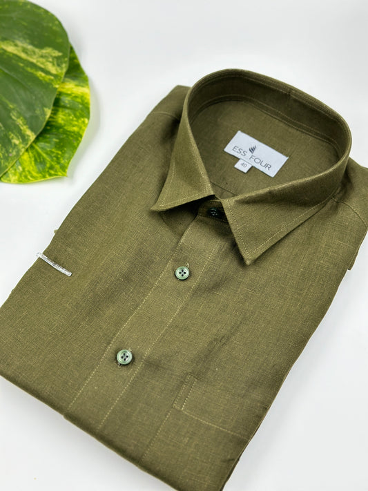 Olive Green Linen Shirt - Men's Linen Shirt