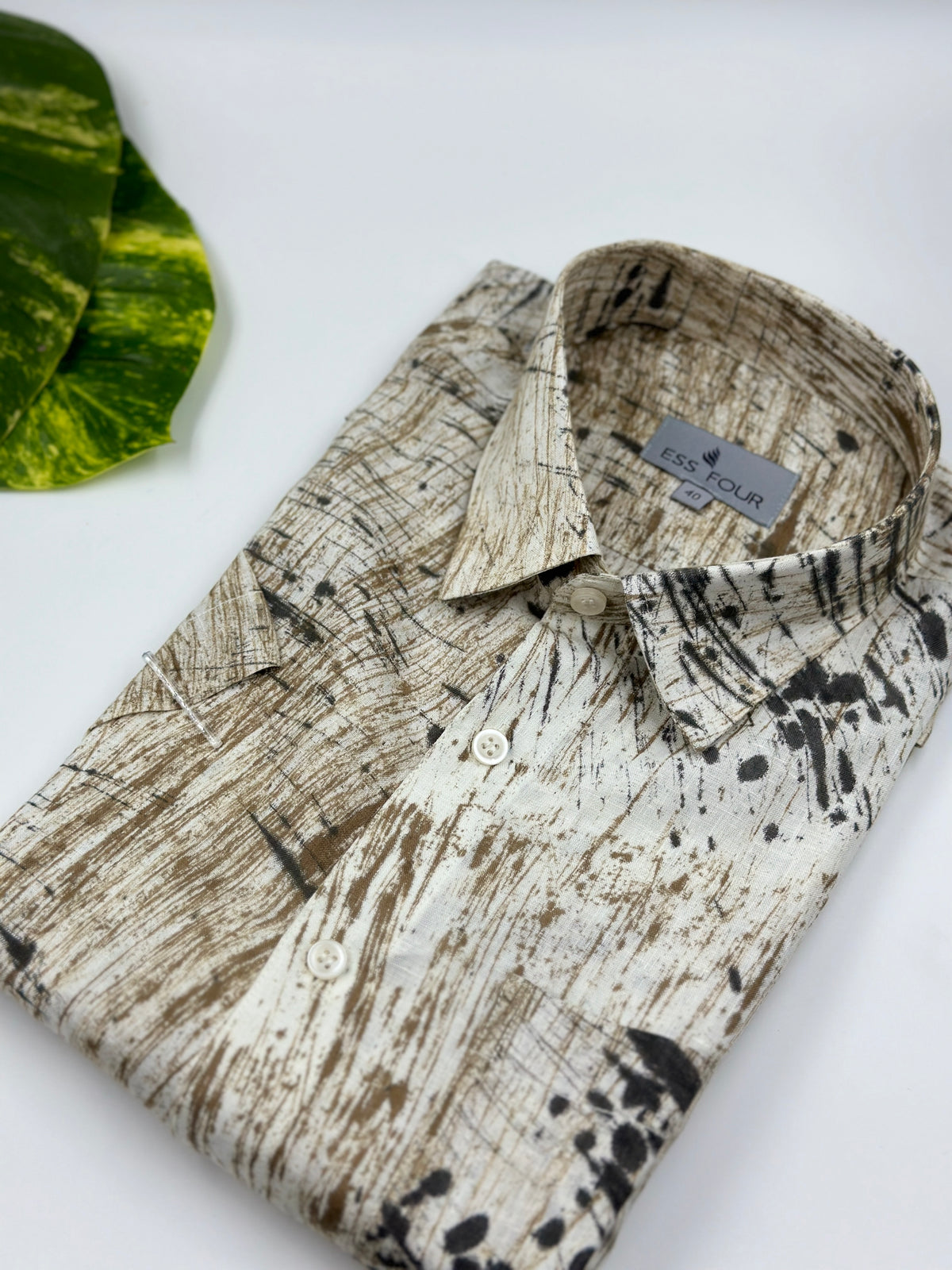 White Khaki Black Painted AOP Linen Shirt - Men's Linen Shirt
