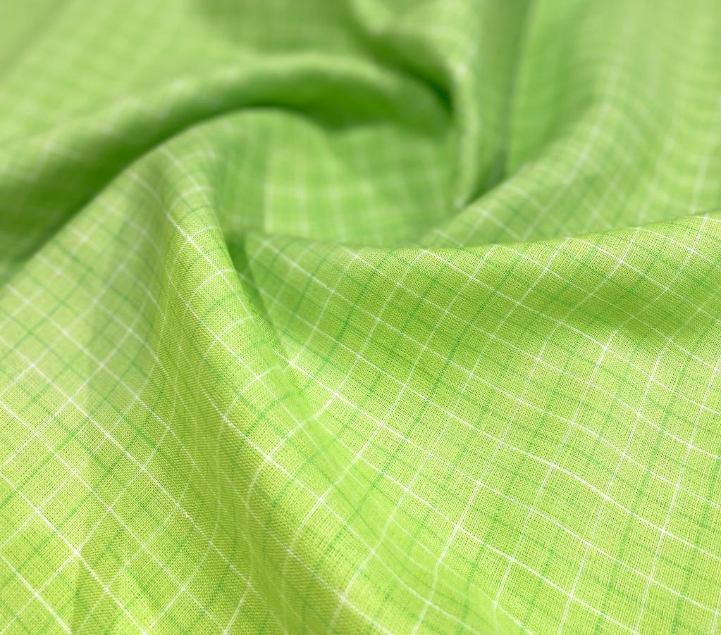 Bright Green Checked - Dyed Premium Linen Fabric RL-563