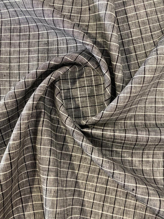 Black & Grey Checked - Dyed Premium Linen Fabric RL-623