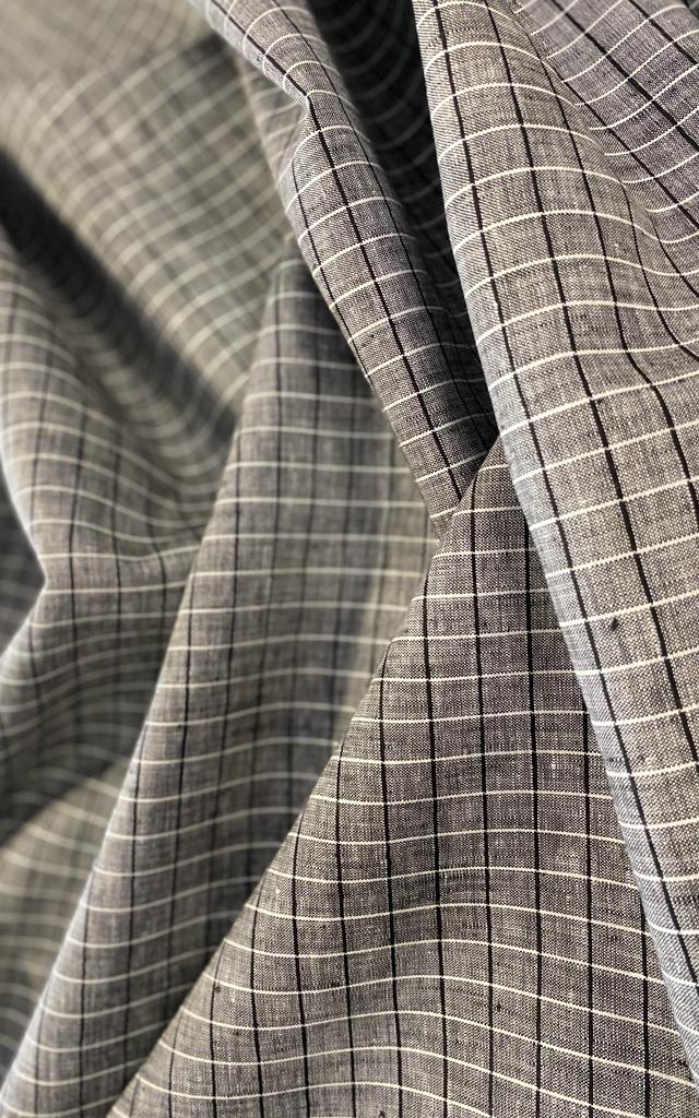 Black & Grey Checked - Dyed Premium Linen Fabric RL-623
