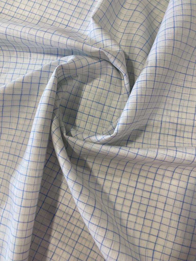White/Blue Checked - Dyed Premium Linen Fabric RL-611