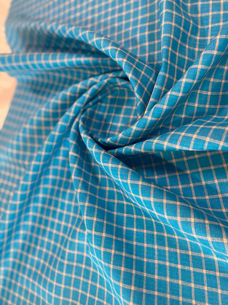 Royal Blue Checked - Dyed Premium Linen Fabric RL-641