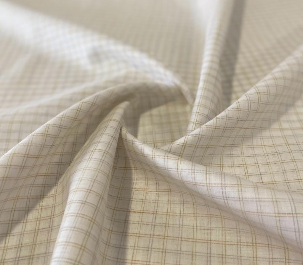 White/ Golden Brown Checked - Dyed Premium Linen Fabric RL-744