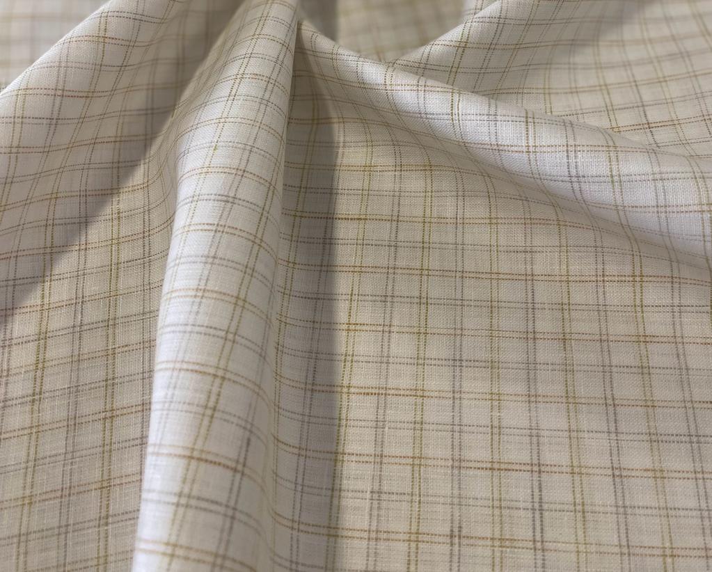 White/ Golden Brown Checked - Dyed Premium Linen Fabric RL-744