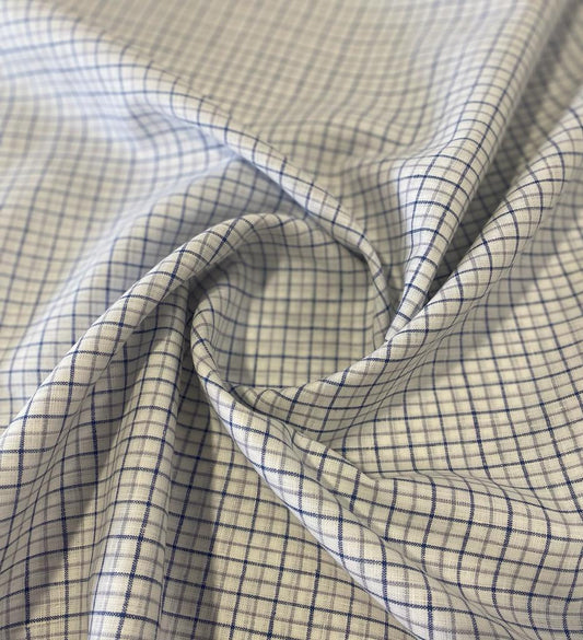 White/Blue/Grey Checked - Dyed Premium Linen Fabric RL-614