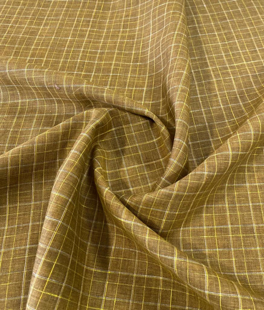 Golden Brown  Checked - Dyed Premium Linen Fabric RL-786