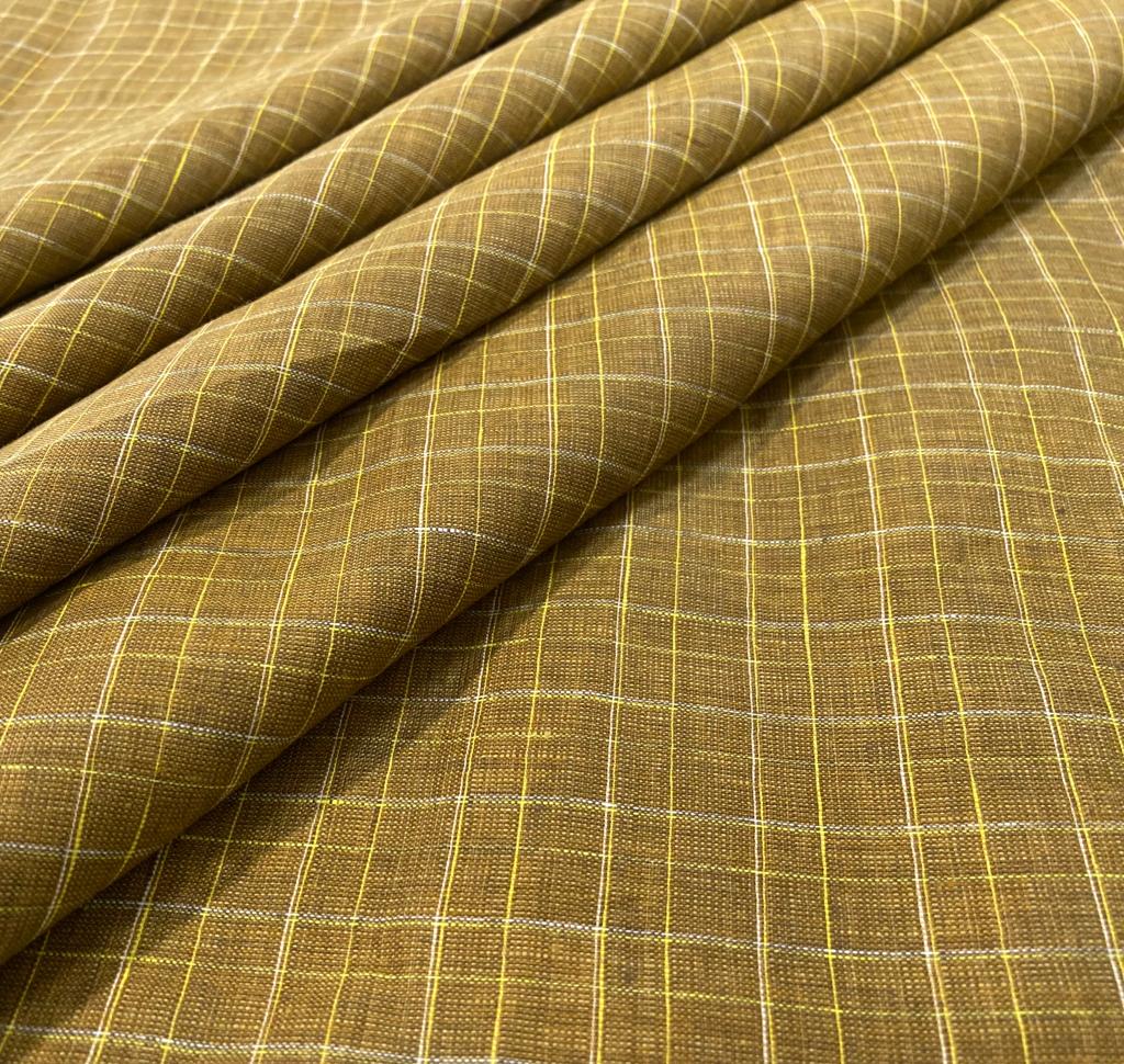 Golden Brown  Checked - Dyed Premium Linen Fabric RL-786