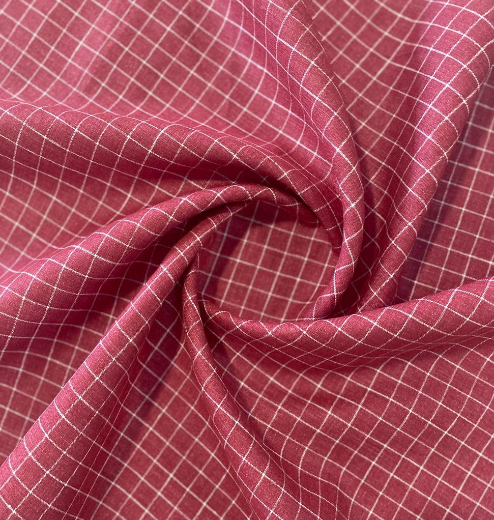Maroon Checked - Dyed Premium Linen Fabric LFP-4018-102