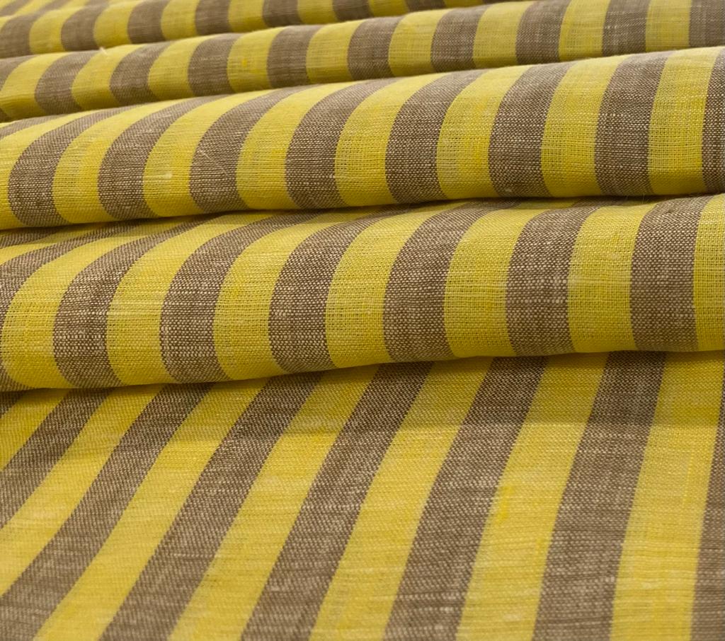 Lemon yellow with Grey Stripe - Dyed Premium Linen Fabric RL-646