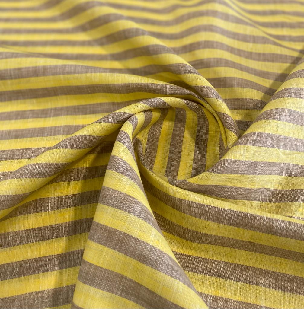 Lemon yellow with Grey Stripe - Dyed Premium Linen Fabric RL-646