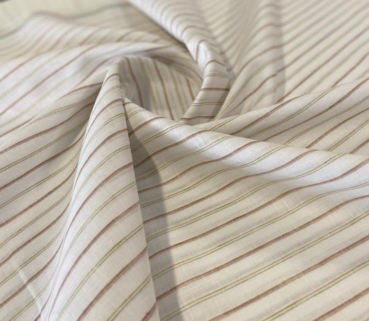 White with green, red  Stripe - Dyed Premium Linen Fabric RL-741