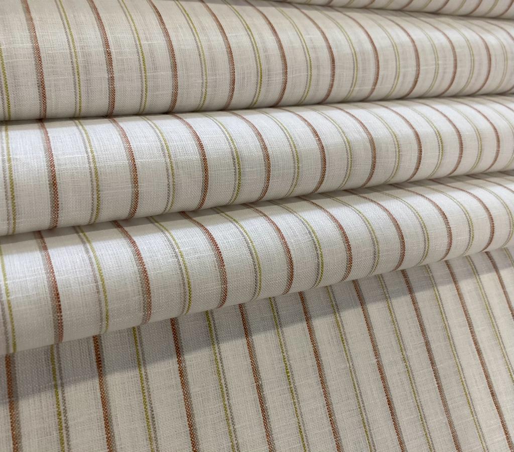 White with green, red  Stripe - Dyed Premium Linen Fabric RL-741