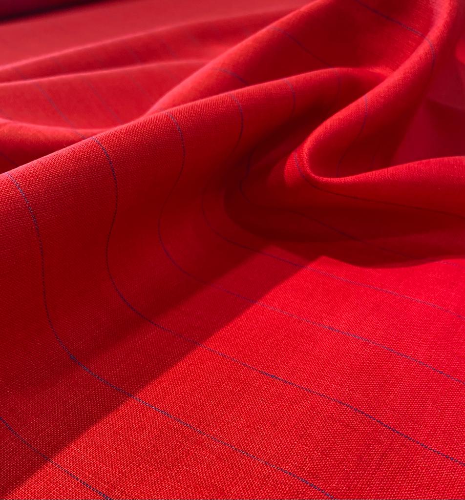 Red/Navy blue Thin Stripe - Dyed Premium Linen Fabric RL-735