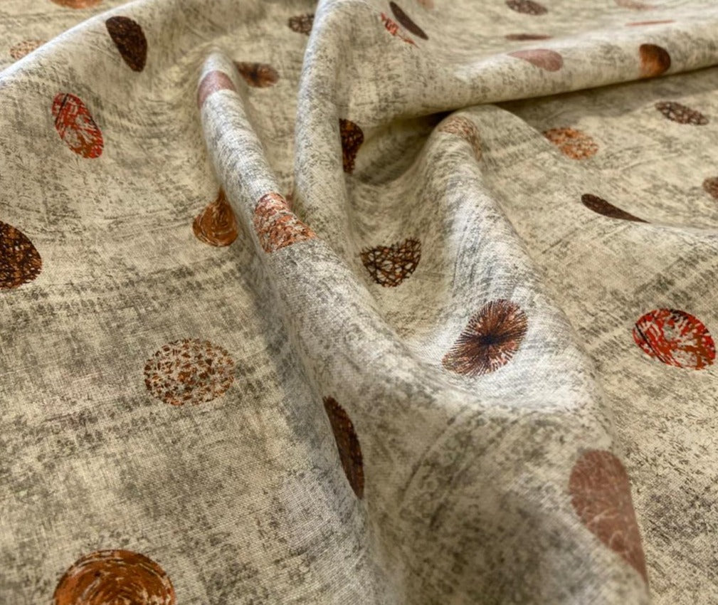 Ivory Green Printed Fabric - Dyed Premium Linen Fabric RPK-00385