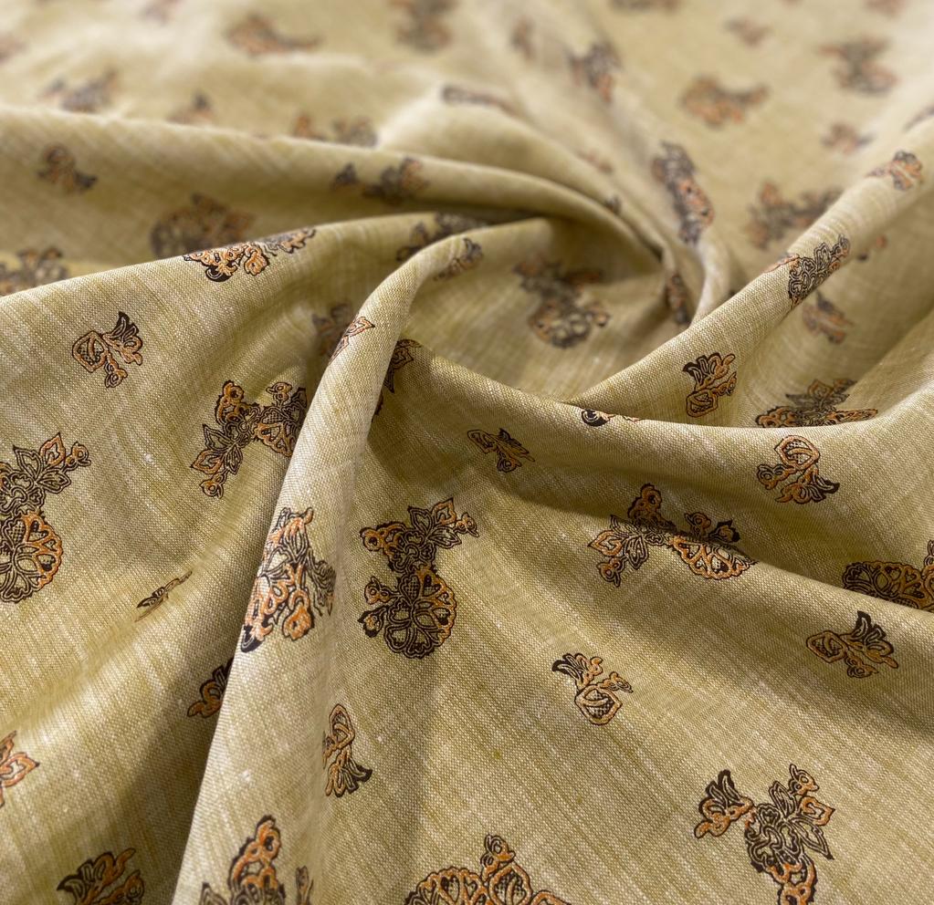 Khaki Brown Printed Fabric - Dyed Premium Linen Fabric CL-029