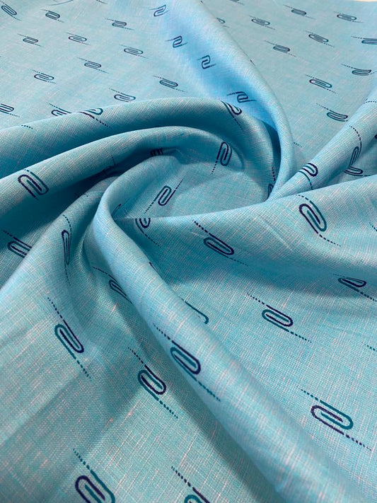 Blue Printed Fabric - Dyed Premium Linen Fabric LB-005