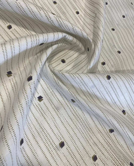 White Stripe Allover Printed - Dyed Premium Linen Fabric LS-094