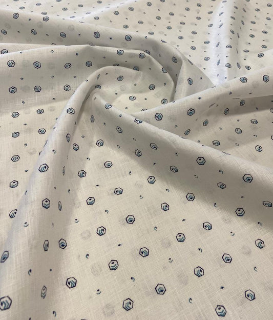 White Blue Printed Fabric - Dyed Premium Linen Fabric LS-055