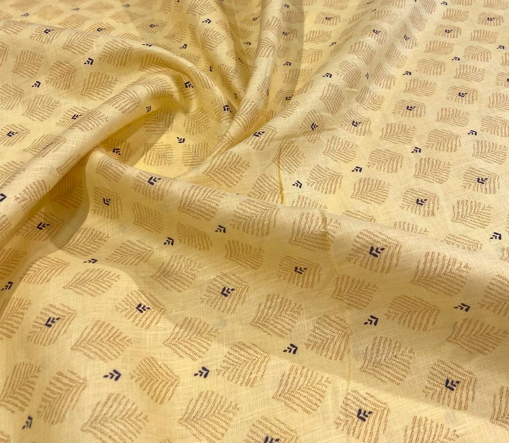 Yellow Leaf Allover Printed Fabric - Dyed Premium Linen Fabric LB-032