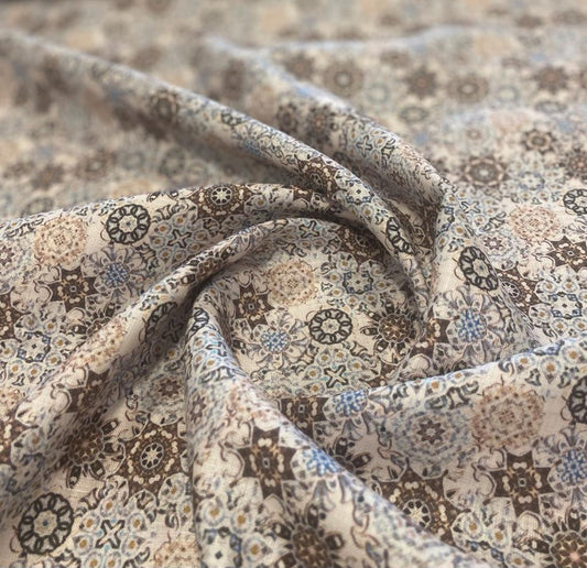 Half White Allover Printed Fabric - Dyed Premium Linen Fabric DI-RK-040876