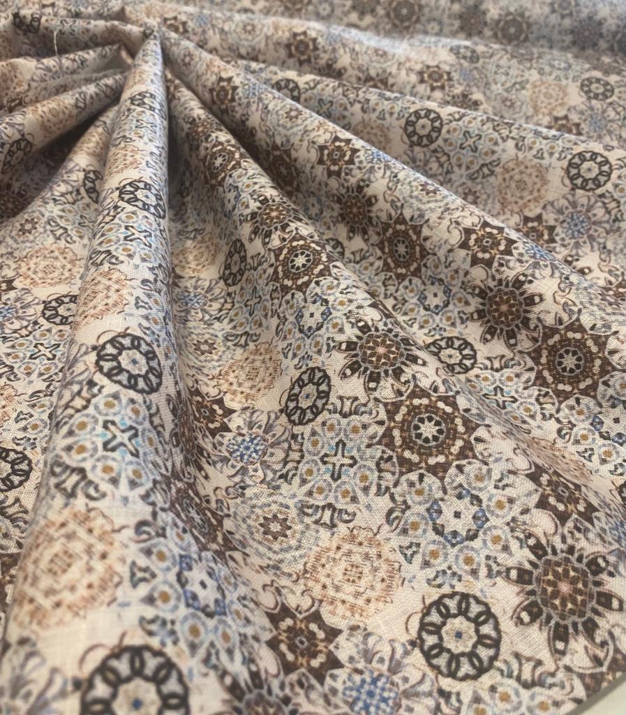 Half White Allover Printed Fabric - Dyed Premium Linen Fabric DI-RK-040876